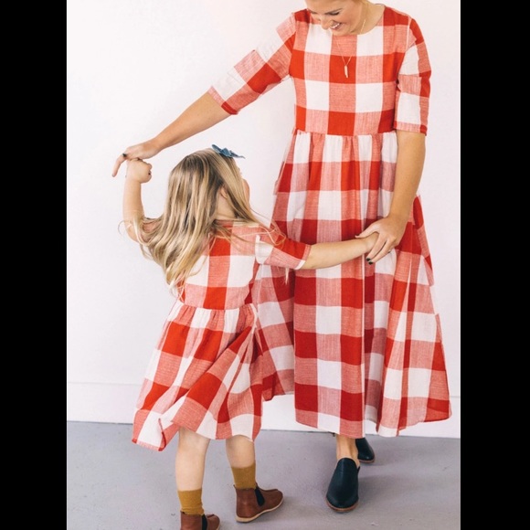 Roolee red buffalo plaid gingham Maddie mom midi maxi dress - Picture 15 of 15